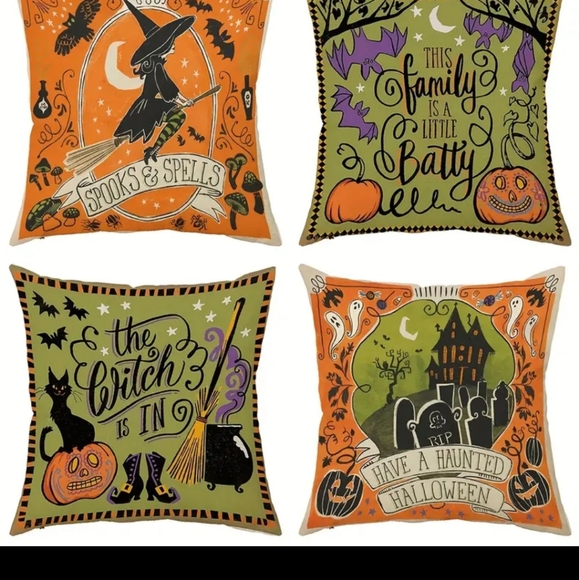 New Set of 4 Vintage Halloween pumpkin cat 18x18 Pillow Covers.Message me ur… - Picture 6 of 12